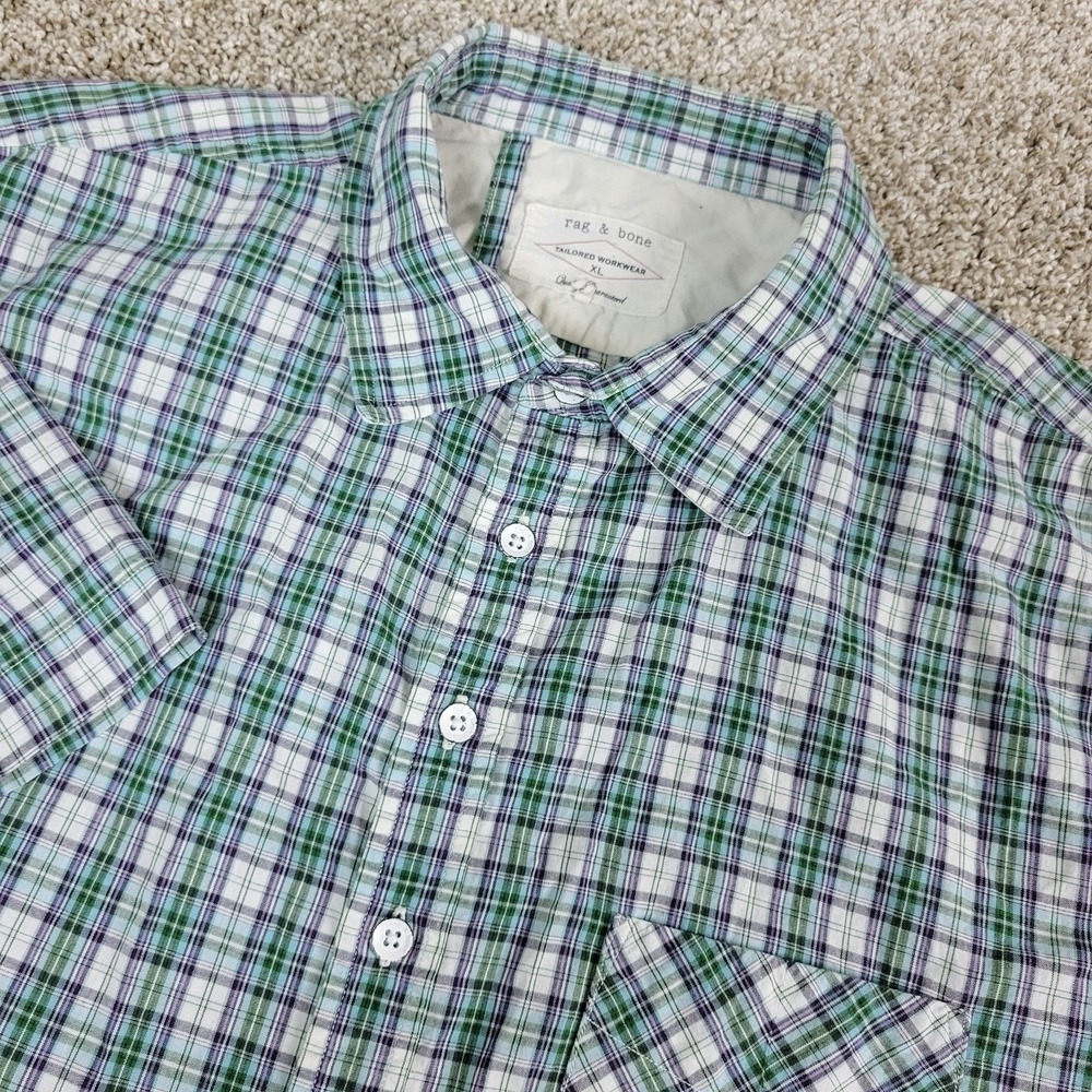Rag & Bone Tailored Workwear Mens XL Multicolor Plaid Button Up Short Sleeve